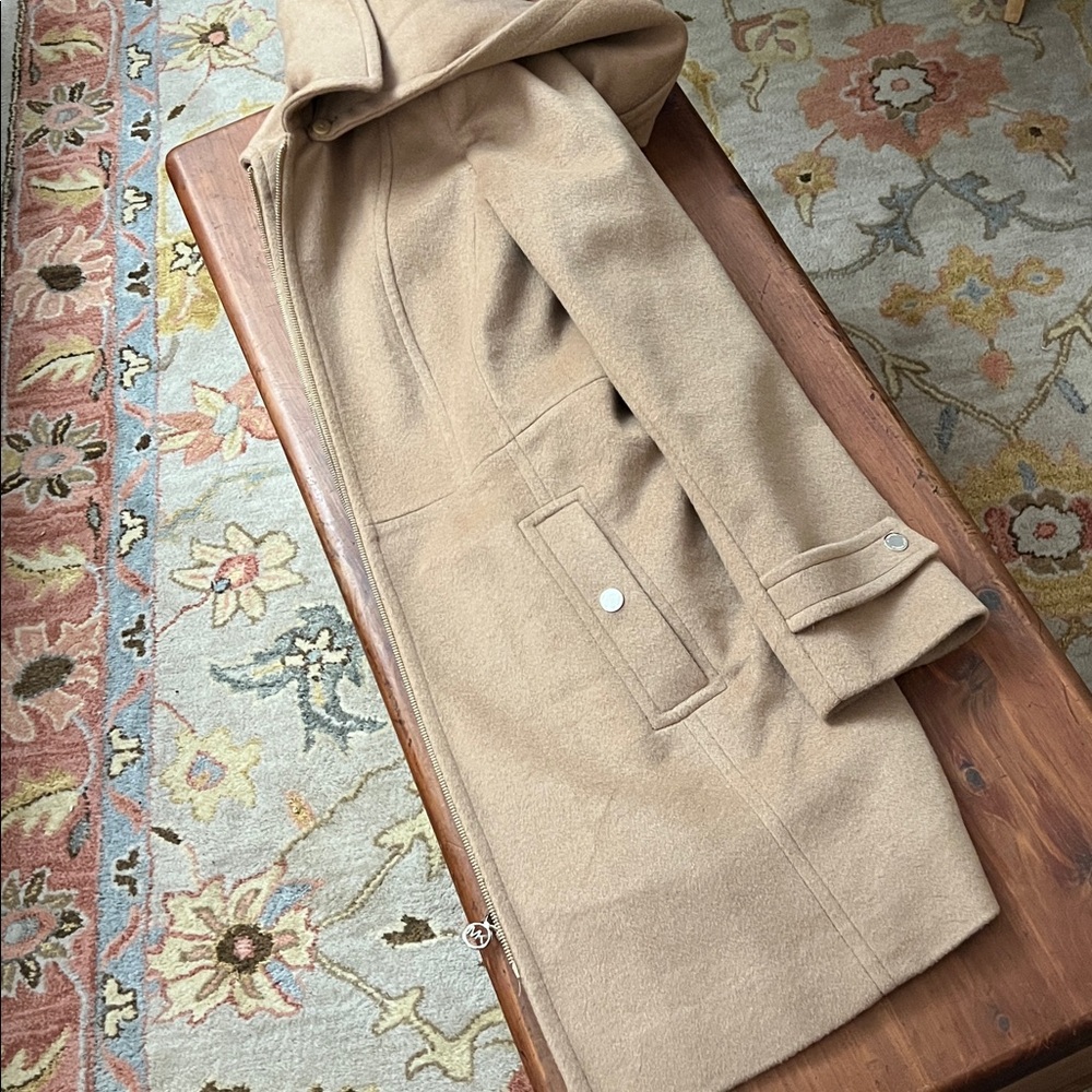 Michael Kors Wool Women's Hooded-Stand Collar Zip-Front Coat Camel Brown Size L - Picture 13 of 13